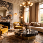 Intérieur décoralisme audacieux à Lyon mêlant marbre et velours