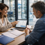 Comparaison entre banque-assureur et assureur traditionnel en France en 2026 lors d’un rendez-vous client en agence