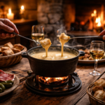 Fondue savoyarde authentique servie dans un chalet d’alpage en station de ski