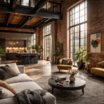 Loft industriel rénové par architecte à Lille avec brique rouge et acier noir