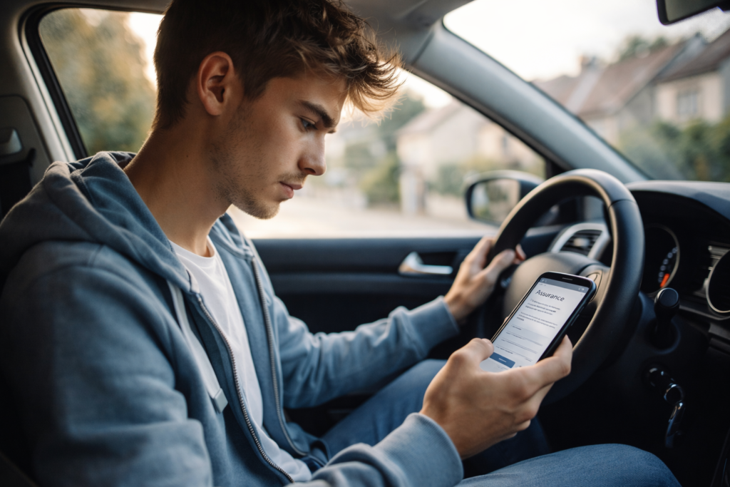 Jeune conducteur souscrivant une assurance auto pour réduire la surprime et rouler en toute sécurité