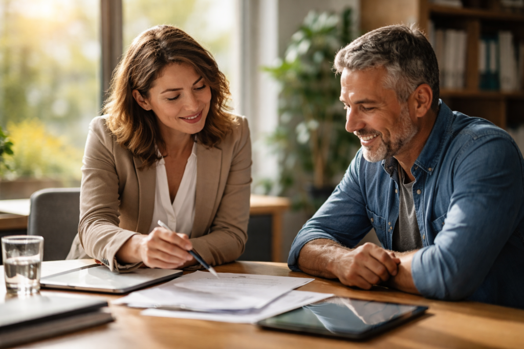 Conseiller d’une des meilleures assurances en France en 2026 accompagnant un client avec un service client réactif et humain