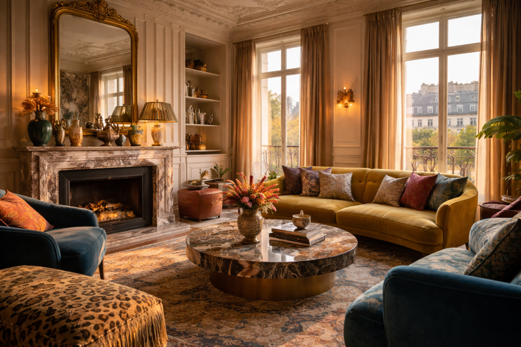 Appartement haussmannien à Paris au style mix and match luxueux