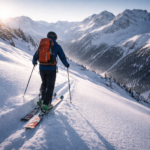 Skieur de randonnée progressant en montagne dans une station nature en France
