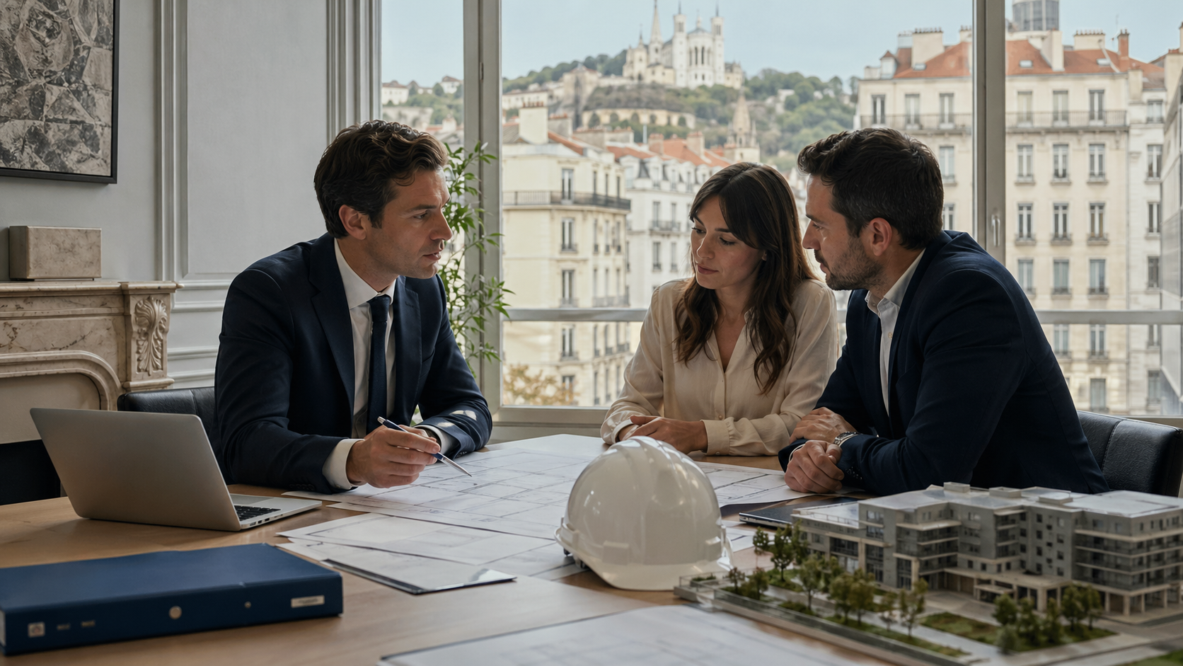 Avocat immobilier conseillant des clients sur un projet à Lyon