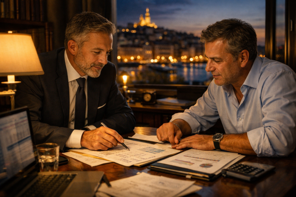 Avocat en droit des sociétés et fiscalité à Marseille préparant une transmission d’entreprise