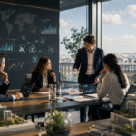 Réunion stratégique entre experts-comptables dans un bureau parisien moderne