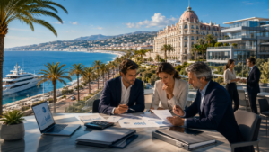 Experts-comptables en réunion sur la Promenade des Anglais à Nice