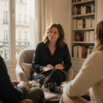 Sexologue à Paris accompagnant un couple dans un cabinet chaleureux et apaisant