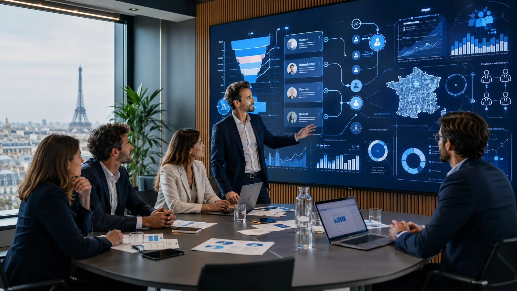 Consultants CRM analysant les données clients et les parcours commerciaux en France