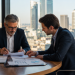 Dirigeant échangeant avec un courtier en assurance à Lyon pour analyser les risques de son entreprise