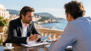 Courtier assurance Nice accompagnant un entrepreneur dans le choix de ses garanties.