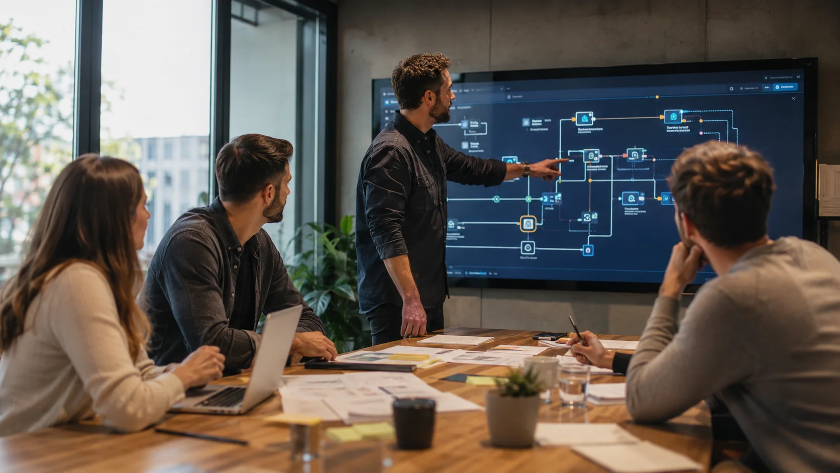 Consultants experts N8N concevant une architecture de workflows automatisés pour une entreprise