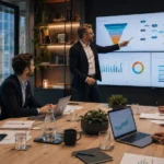 Consultants RevOps analysant un pipeline commercial et des données CRM en équipe