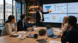 Consultants RevOps analysant un pipeline commercial et des données CRM en équipe